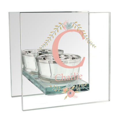 Personalised Floral Bouquet Mirrored Glass Tea Light Candle Holder - image 4