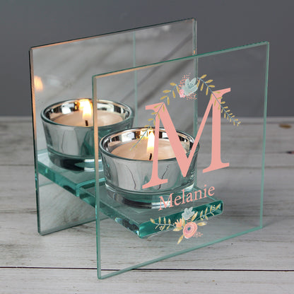 Personalised Floral Bouquet Mirrored Glass Tea Light Candle Holder - image 6