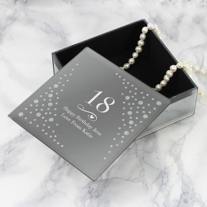 Personalised Big Age Swirls & Hearts Diamante Glass Trinket Box - image 3