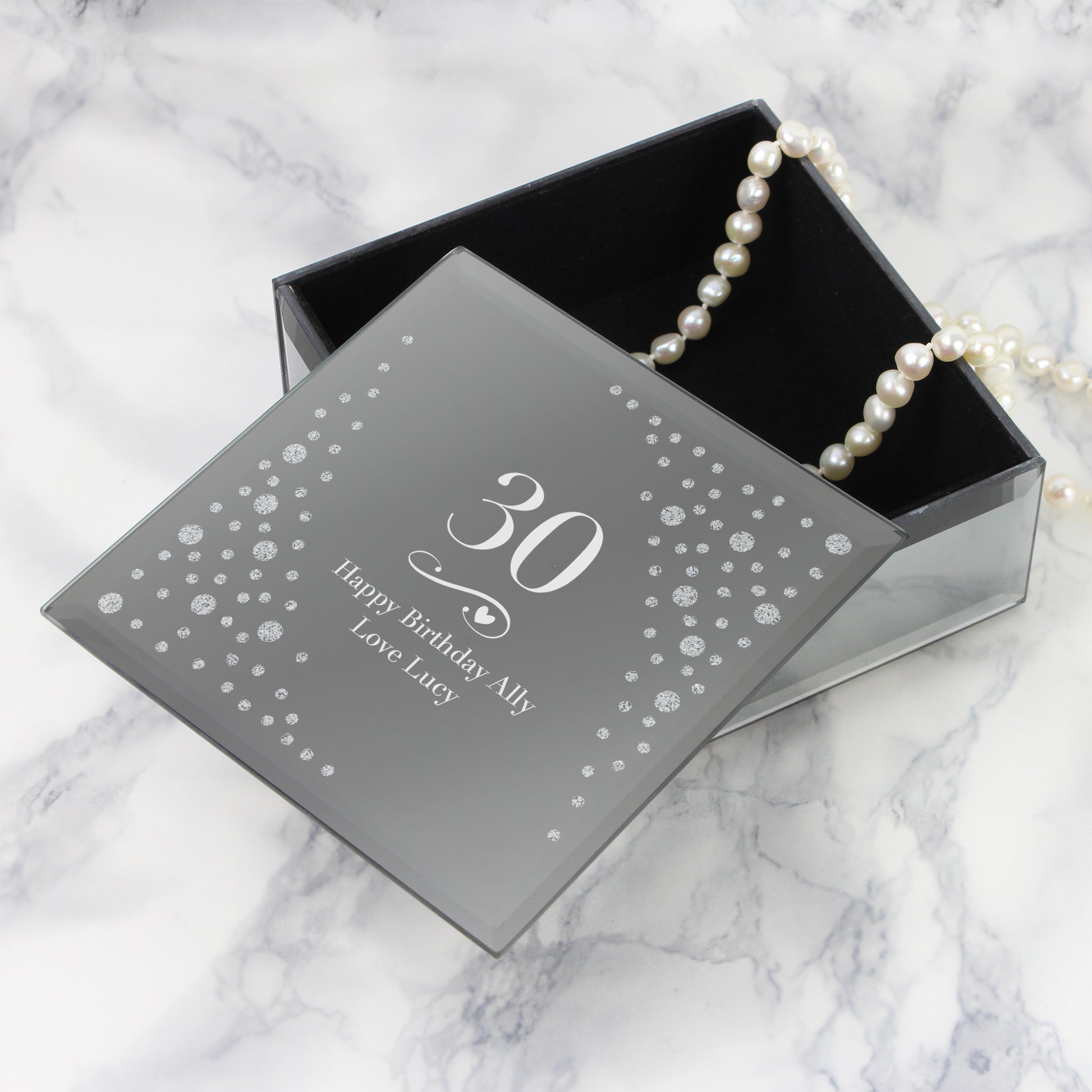 Personalised Big Age Swirls & Hearts Diamante Glass Trinket Box - image 4