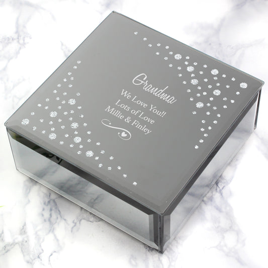 Personalised Any Message Swirls & Hearts Diamante Glass Trinket Box from Heartfelt Gifts