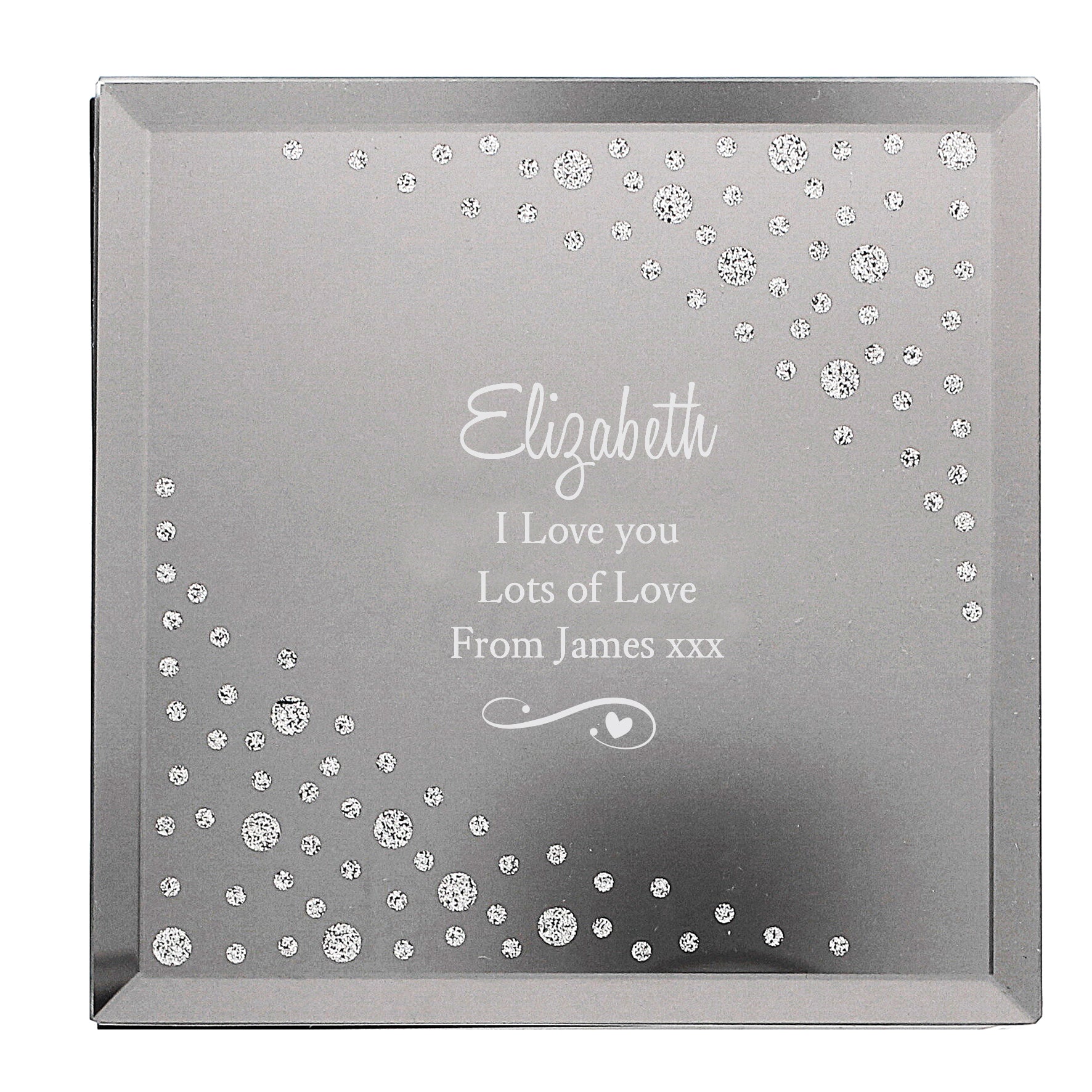 Personalised Any Message Swirls & Hearts Diamante Glass Trinket Box - image 2