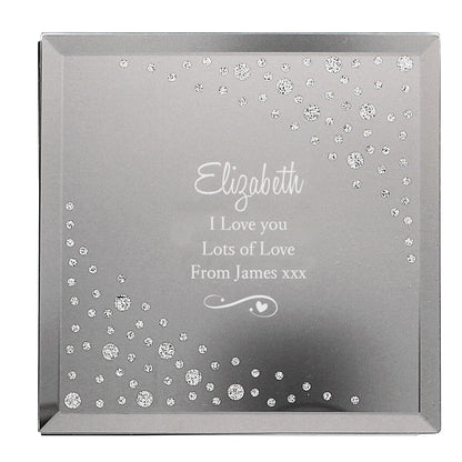 Personalised Any Message Swirls & Hearts Diamante Glass Trinket Box - image 2