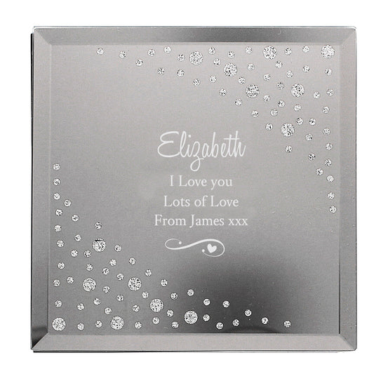 Personalised Any Message Swirls & Hearts Diamante Glass Trinket Box - image 2