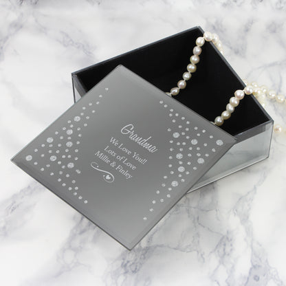 Personalised Any Message Swirls & Hearts Diamante Glass Trinket Box - image 3