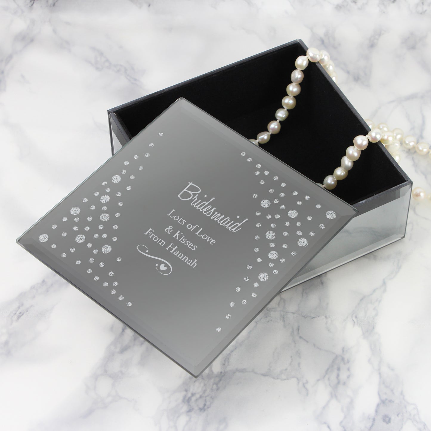 Personalised Any Message Swirls & Hearts Diamante Glass Trinket Box - image 8