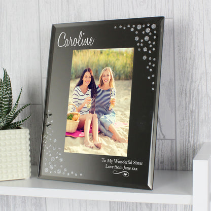Personalised Swirls & Hearts Diamante 6x4 Glass Photo Frame from Heartfelt Gifts
