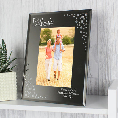 Personalised Swirls & Hearts Diamante 6x4 Glass Photo Frame - image 3