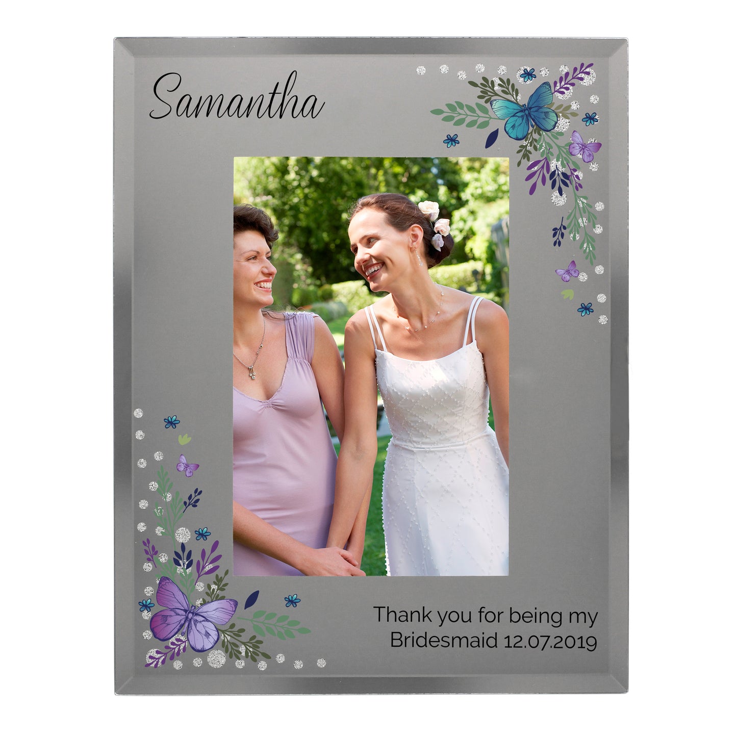Personalised Butterfly 6x4 Diamante Glass Photo Frame - image 2