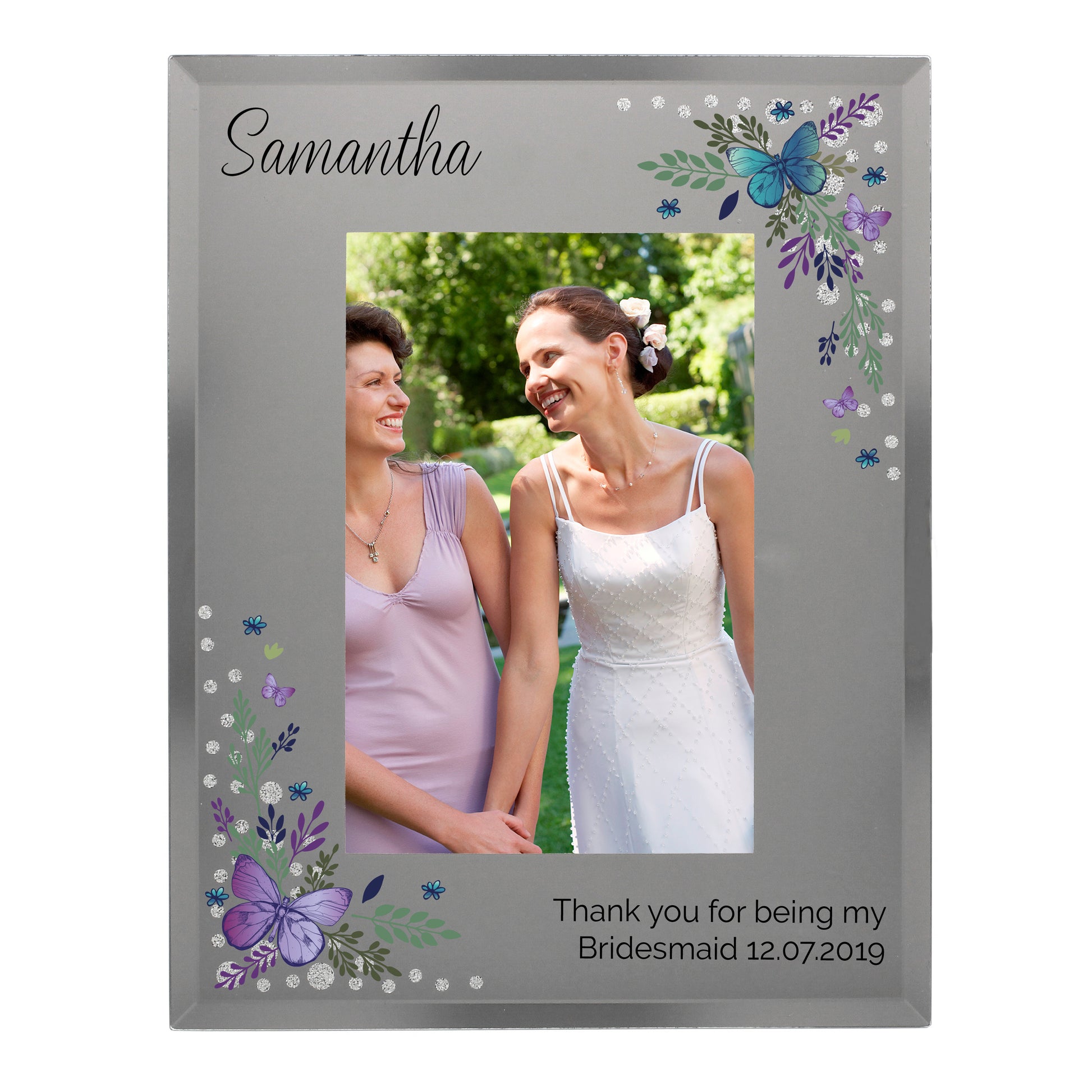 Personalised Butterfly 6x4 Diamante Glass Photo Frame - image 2