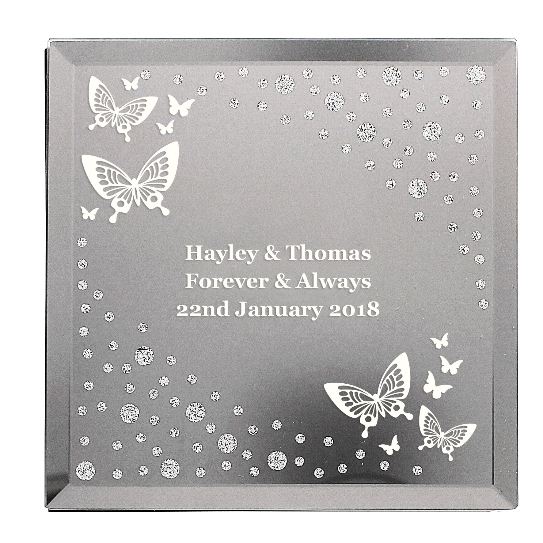 Personalised White Butterfly Diamante Glass Trinket Box - image 2