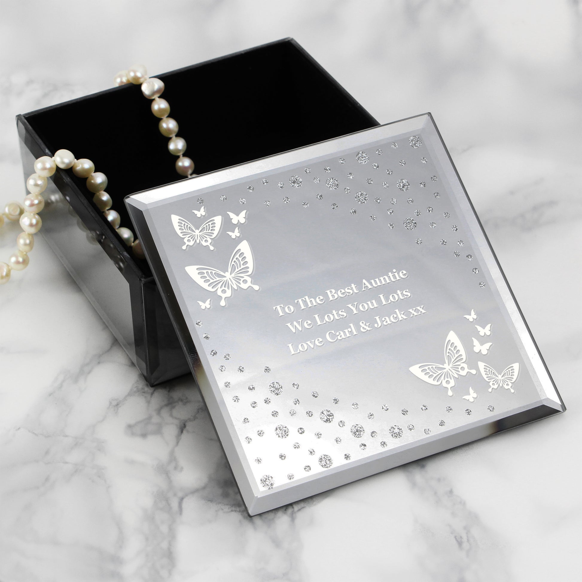 Personalised White Butterfly Diamante Glass Trinket Box - image 4