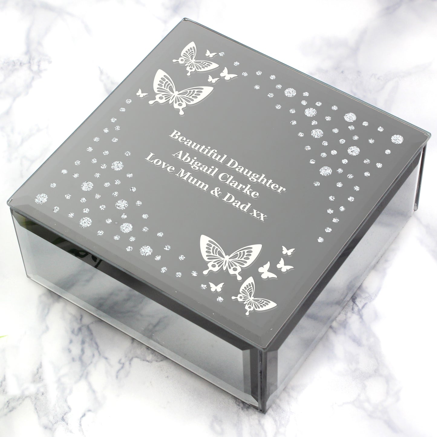 Personalised White Butterfly Diamante Glass Trinket Box - image 7