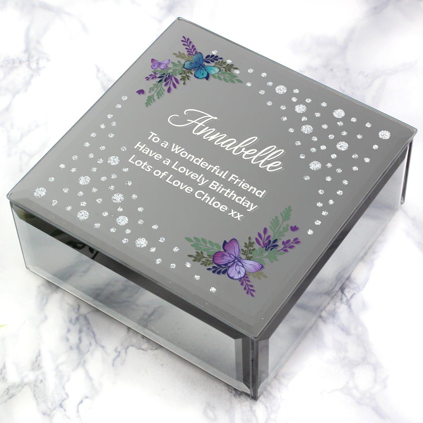 Personalised Floral Butterfly Diamante Glass Trinket Box - image 3