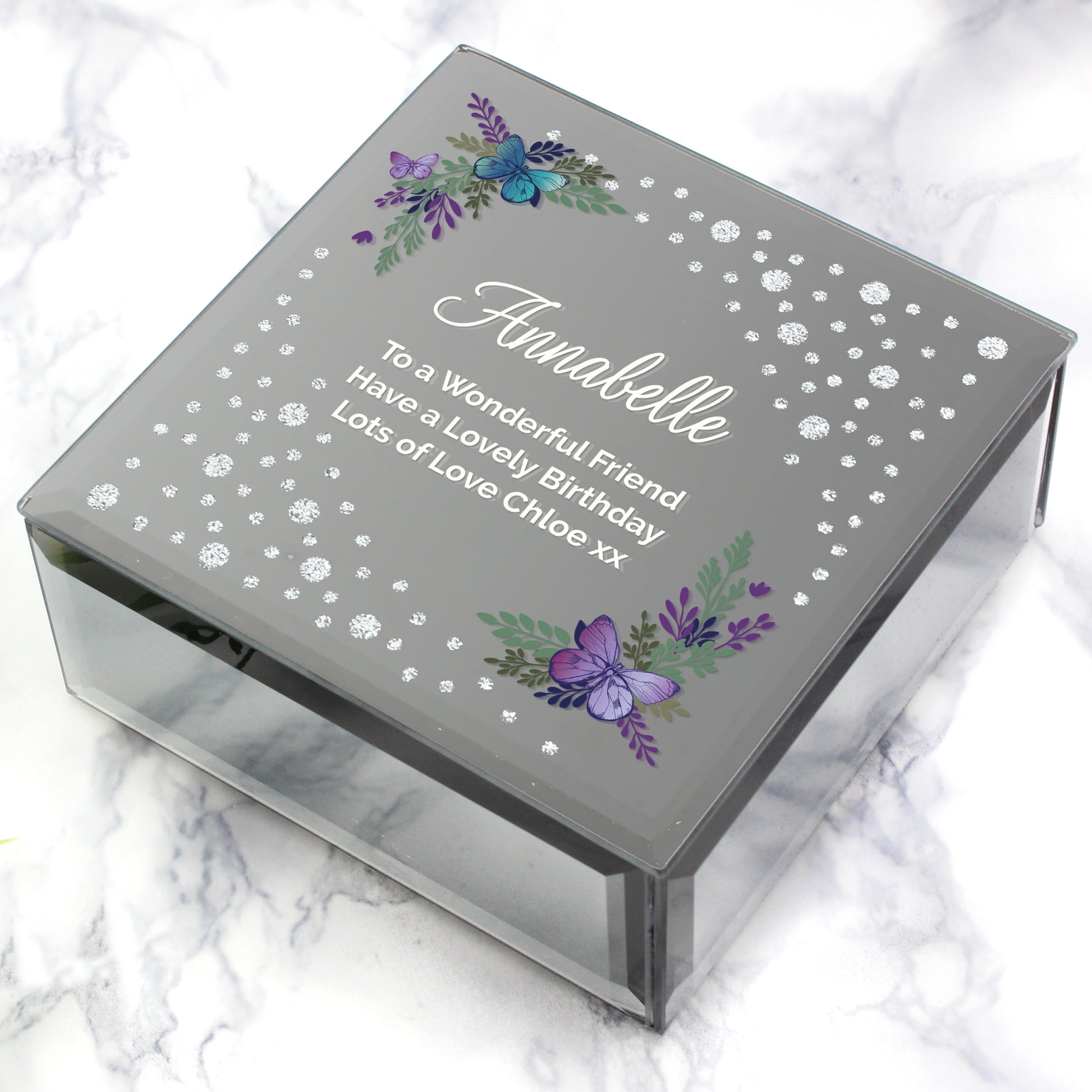 Personalised Floral Butterfly Diamante Glass Trinket Box - image 3