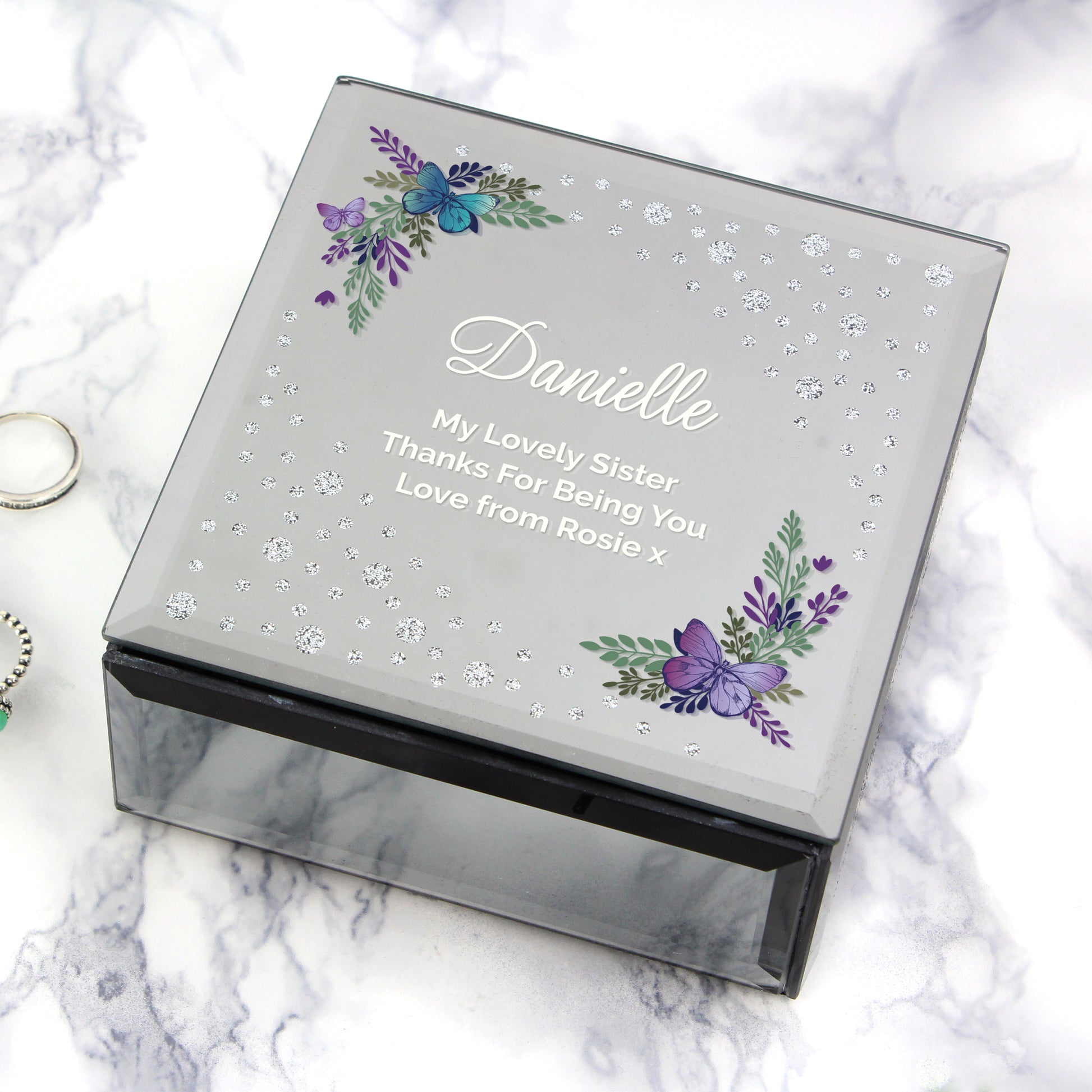 Personalised Floral Butterfly Diamante Glass Trinket Box - image 4