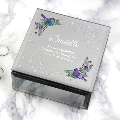 Personalised Floral Butterfly Diamante Glass Trinket Box - image 4