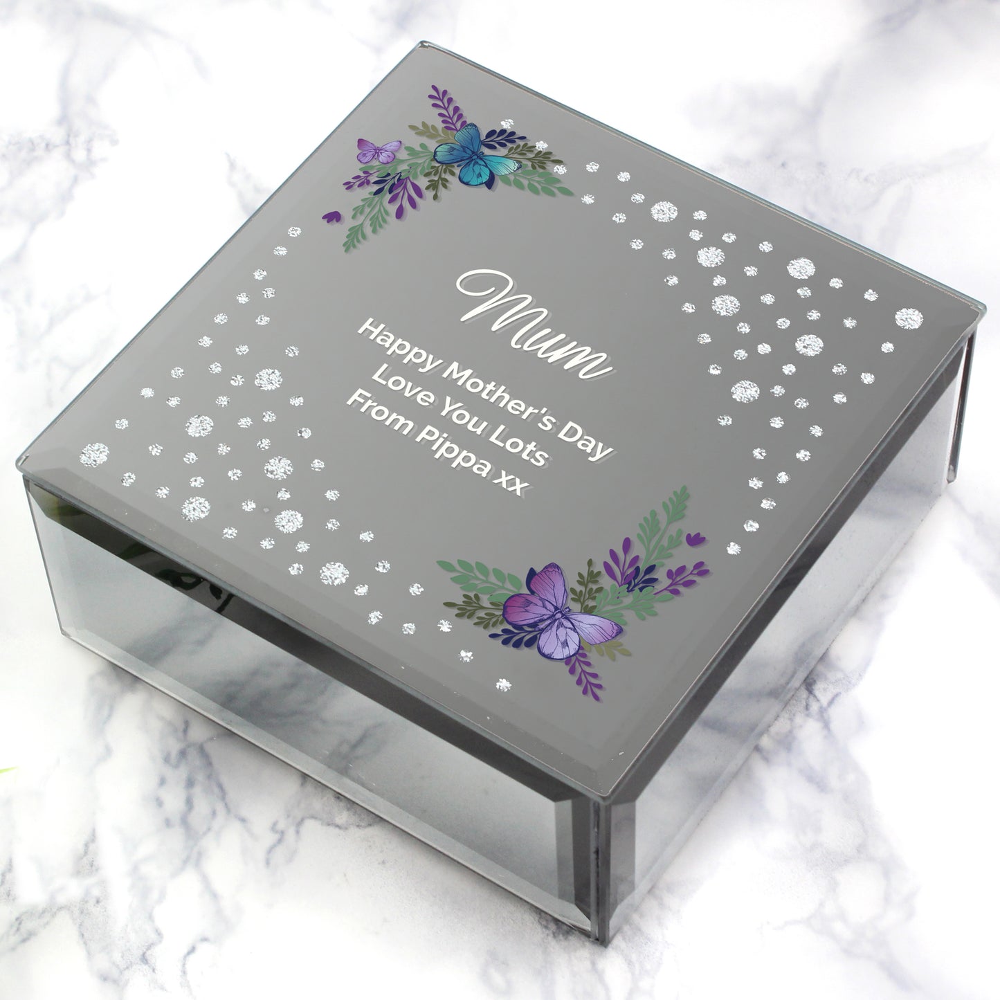 Personalised Floral Butterfly Diamante Glass Trinket Box - image 5