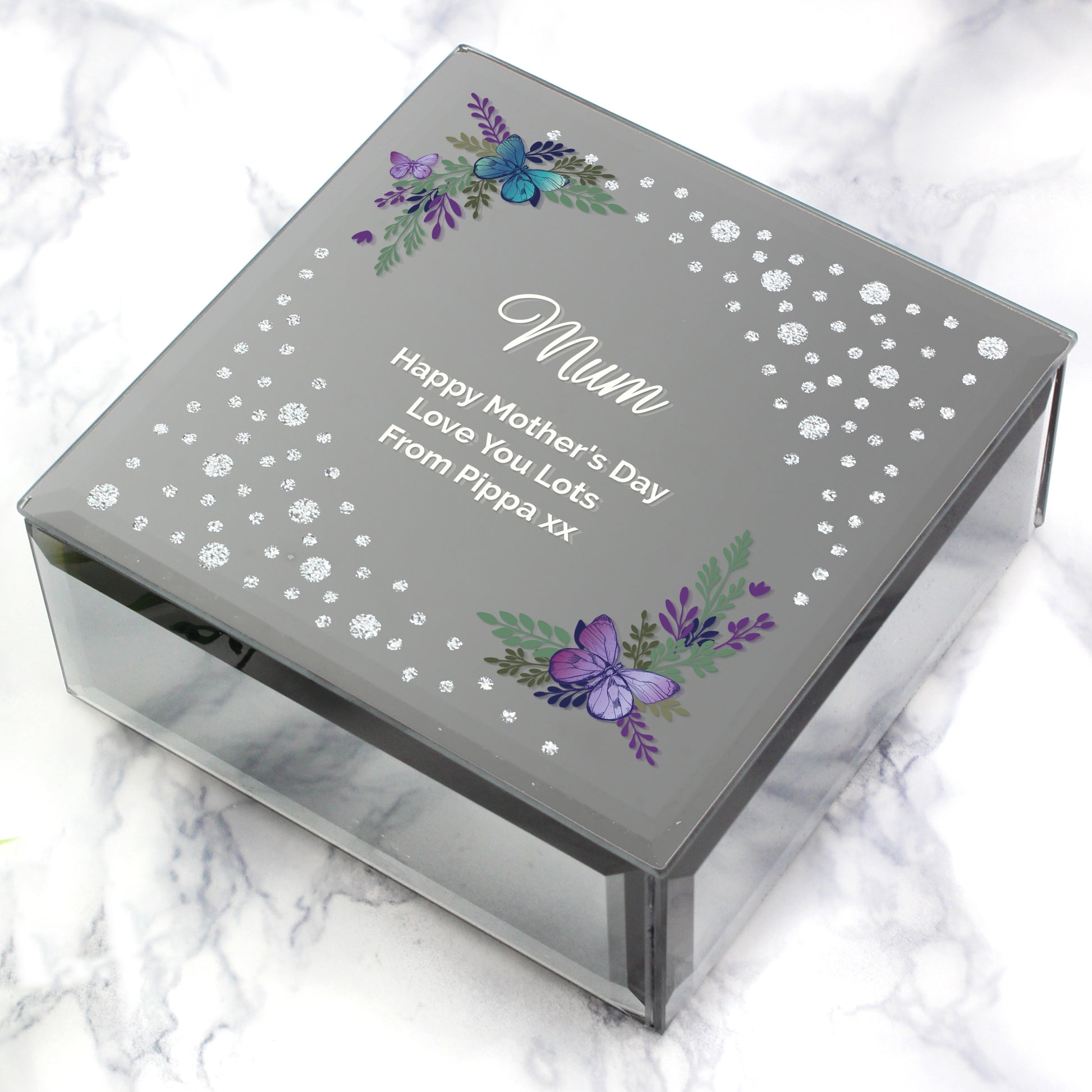 Personalised Floral Butterfly Diamante Glass Trinket Box - image 5