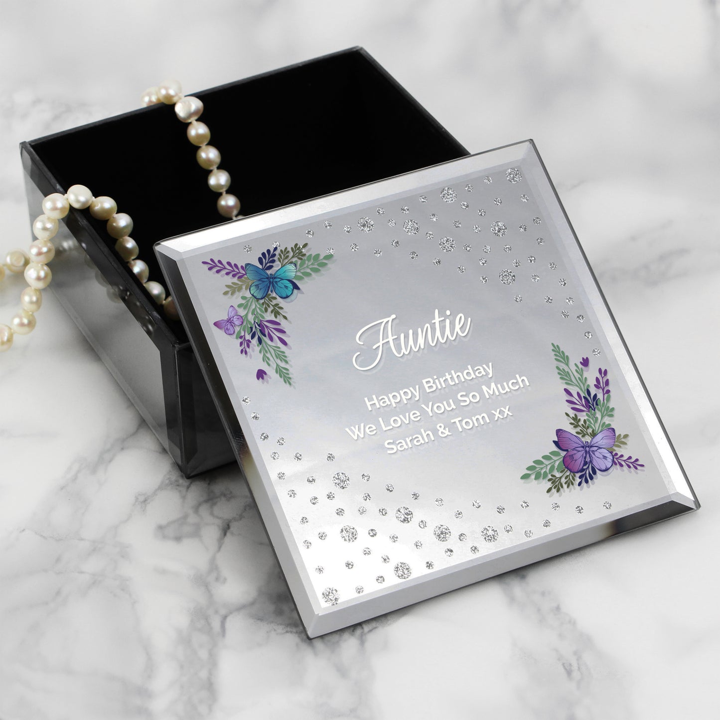 Personalised Floral Butterfly Diamante Glass Trinket Box - image 6