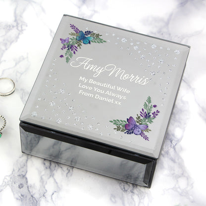 Personalised Floral Butterfly Diamante Glass Trinket Box - image 7