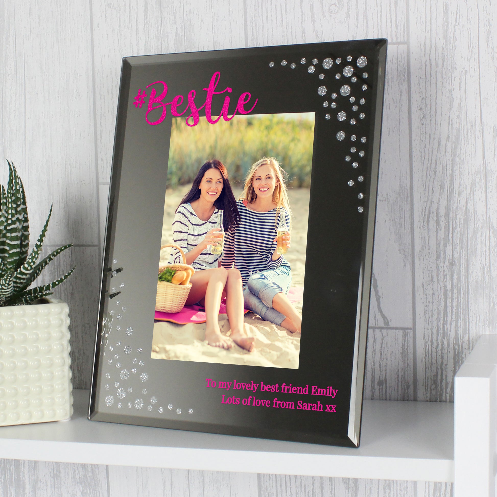 Personalised Bestie 6x4 Diamante Glass Photo Frame from Heartfelt Gifts