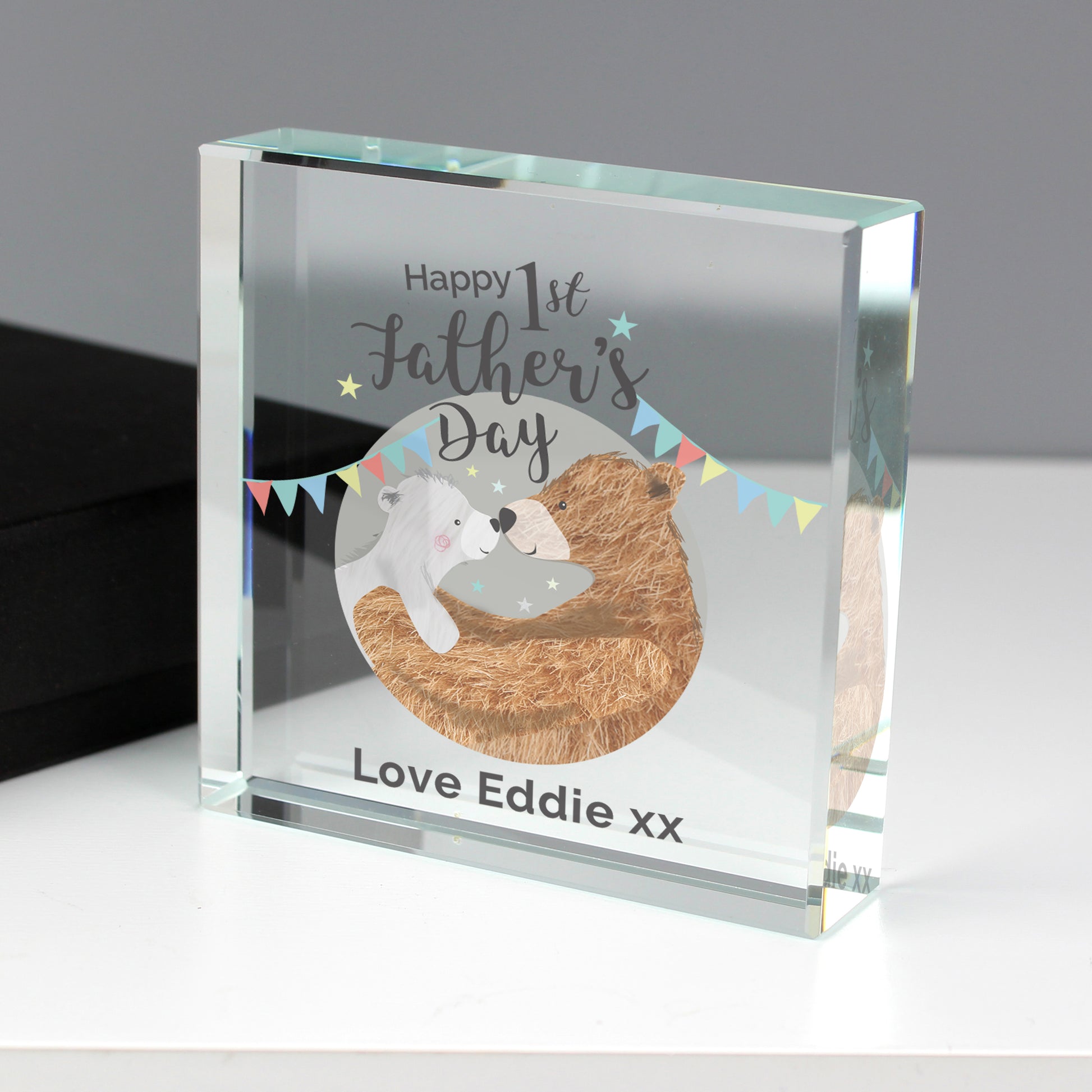 Personalised 1st Father's Day Daddy Bear Crystal Token from Heartfelt Gifts