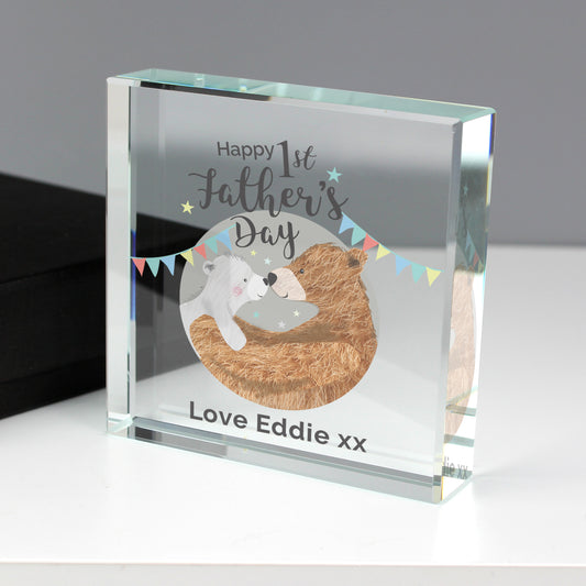 Personalised 1st Father's Day Daddy Bear Crystal Token from Heartfelt Gifts