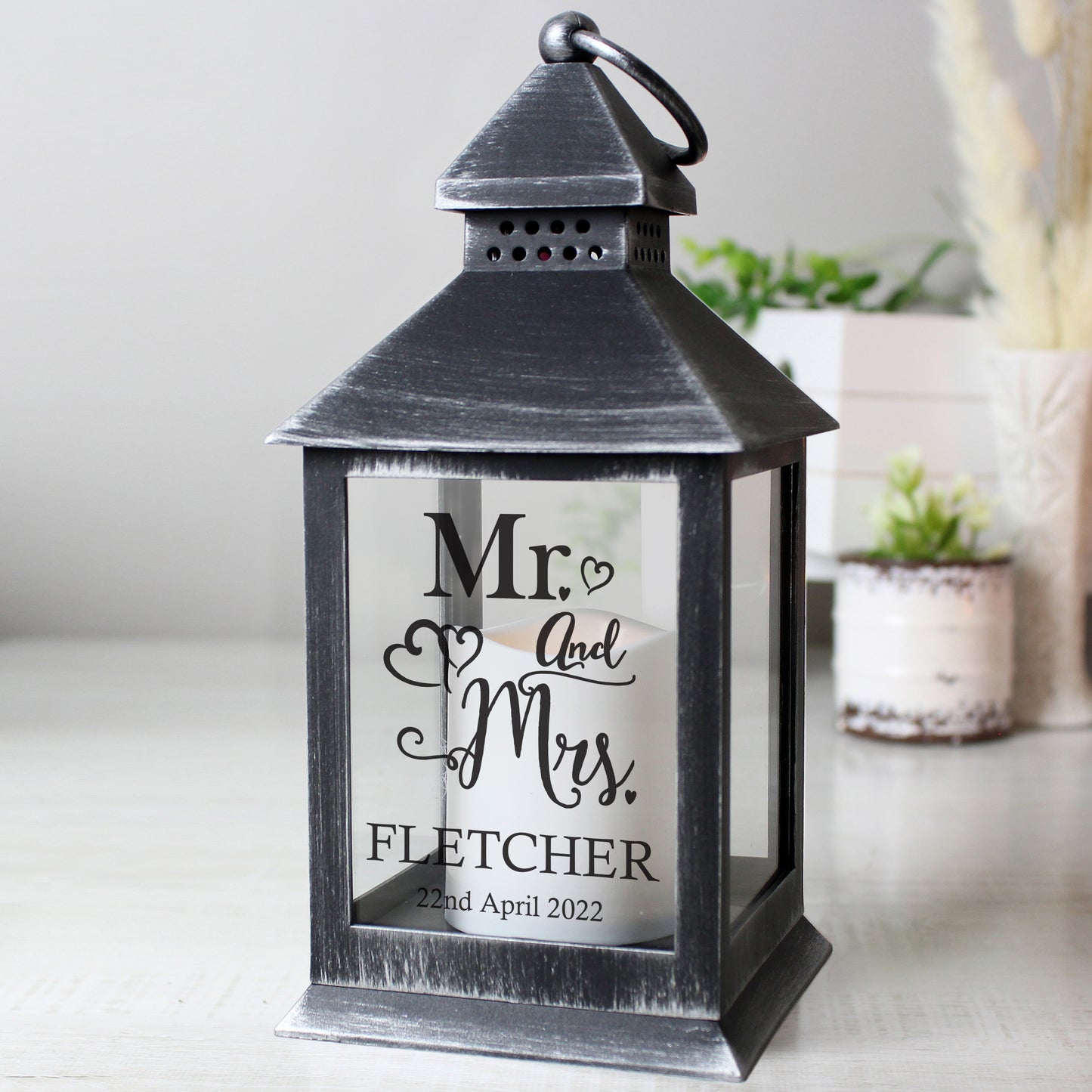 Personalised Mr and Mrs Rustic Black Lantern from Heartfelt Gifts