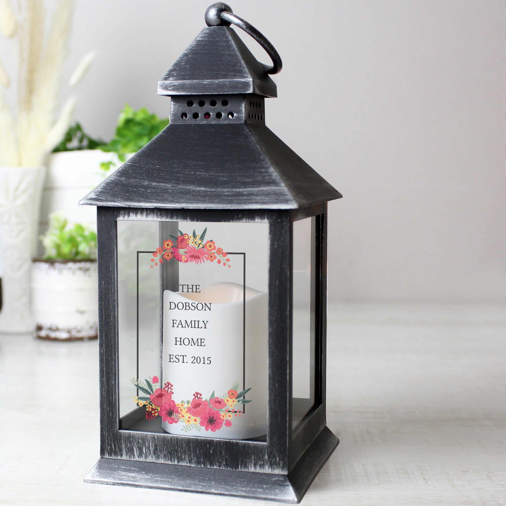 Personalised Floral Rustic Black Lantern from Heartfelt Gifts