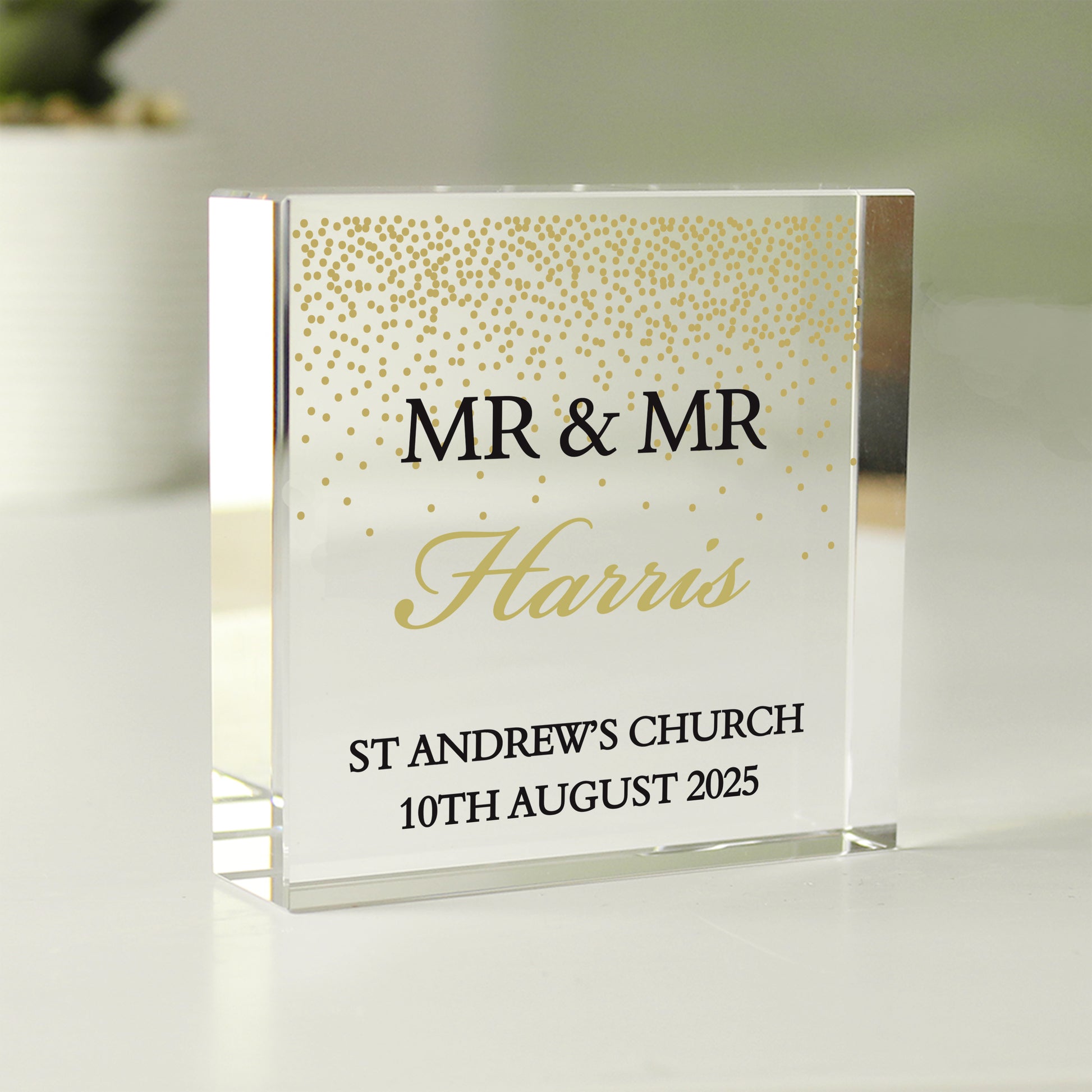 Personalised Gold Confetti Crystal Token from Heartfelt Gifts