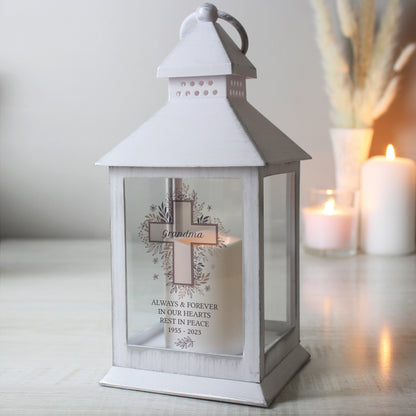 Personalised Floral Cross White Lantern from Heartfelt Gifts