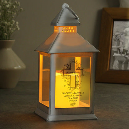 Personalised Floral Cross White Lantern - image 2