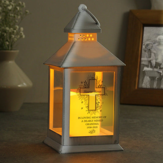 Personalised Floral Cross White Lantern - image 2