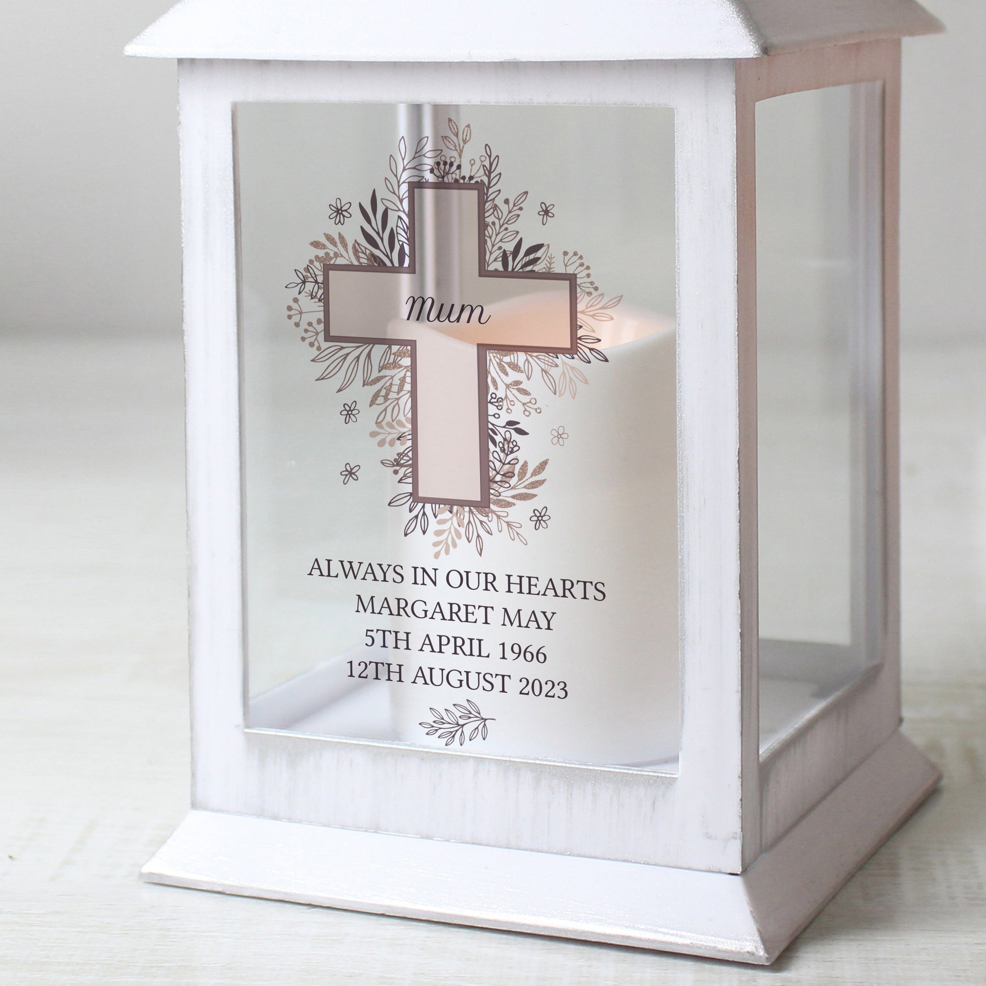 Personalised Floral Cross White Lantern - image 3