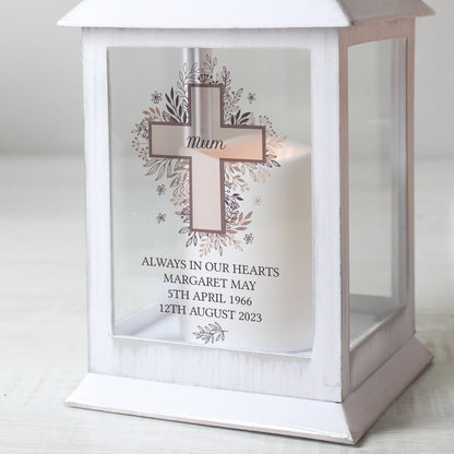 Personalised Floral Cross White Lantern - image 3