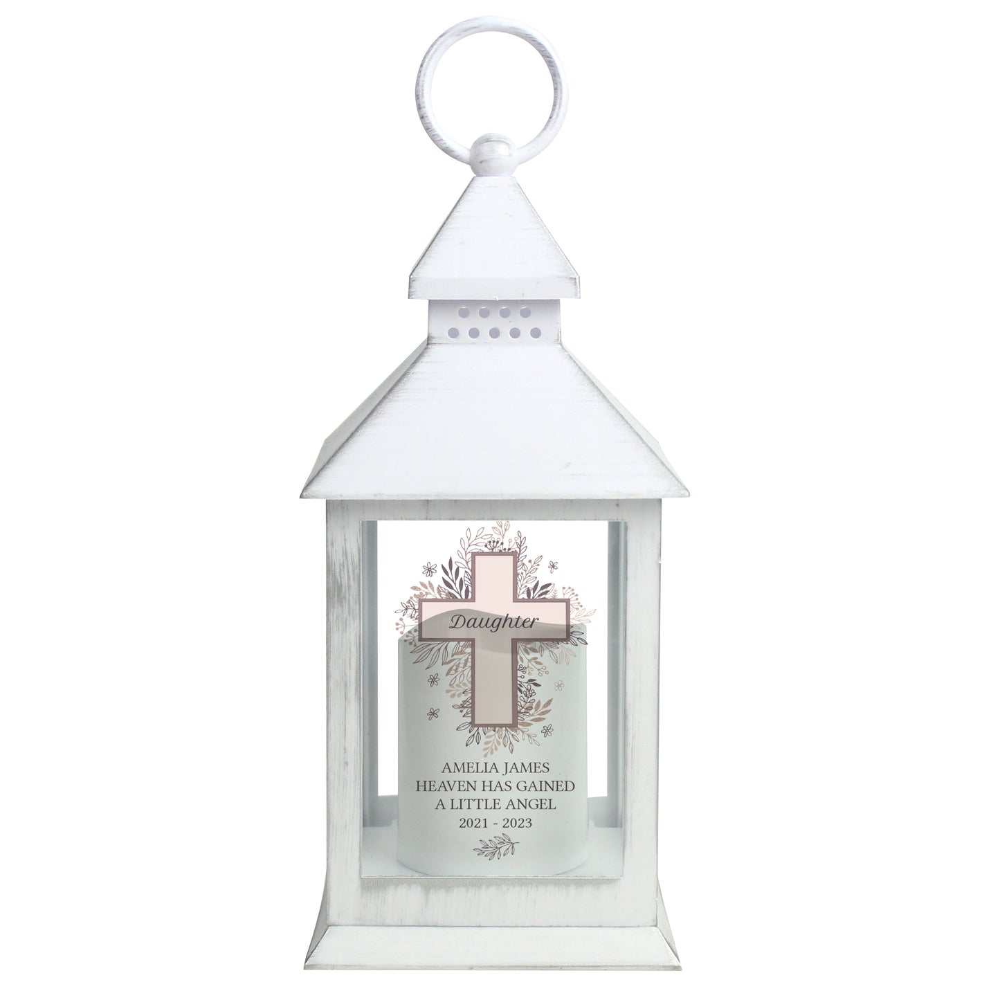 Personalised Floral Cross White Lantern - image 4