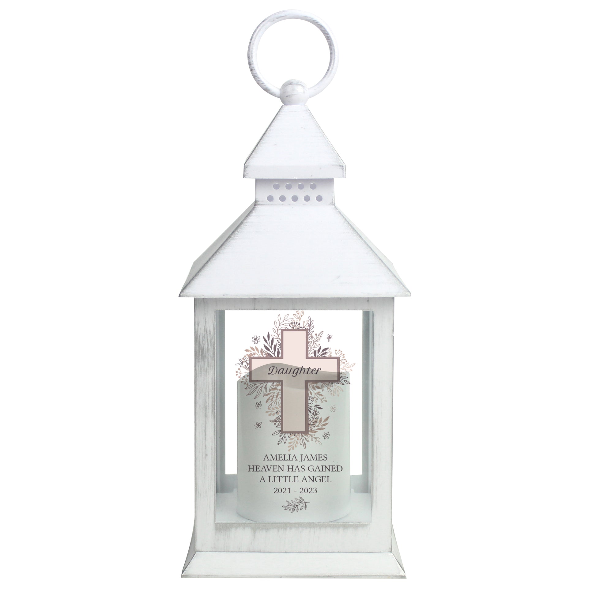 Personalised Floral Cross White Lantern - image 4