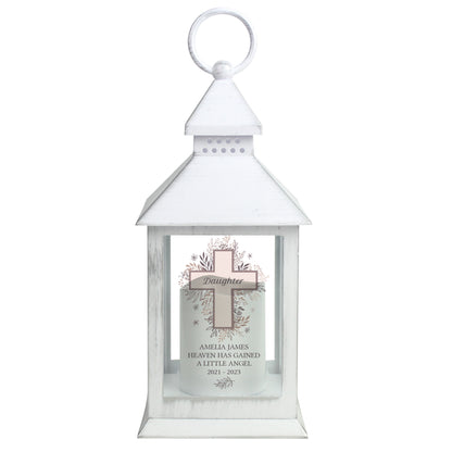 Personalised Floral Cross White Lantern - image 4