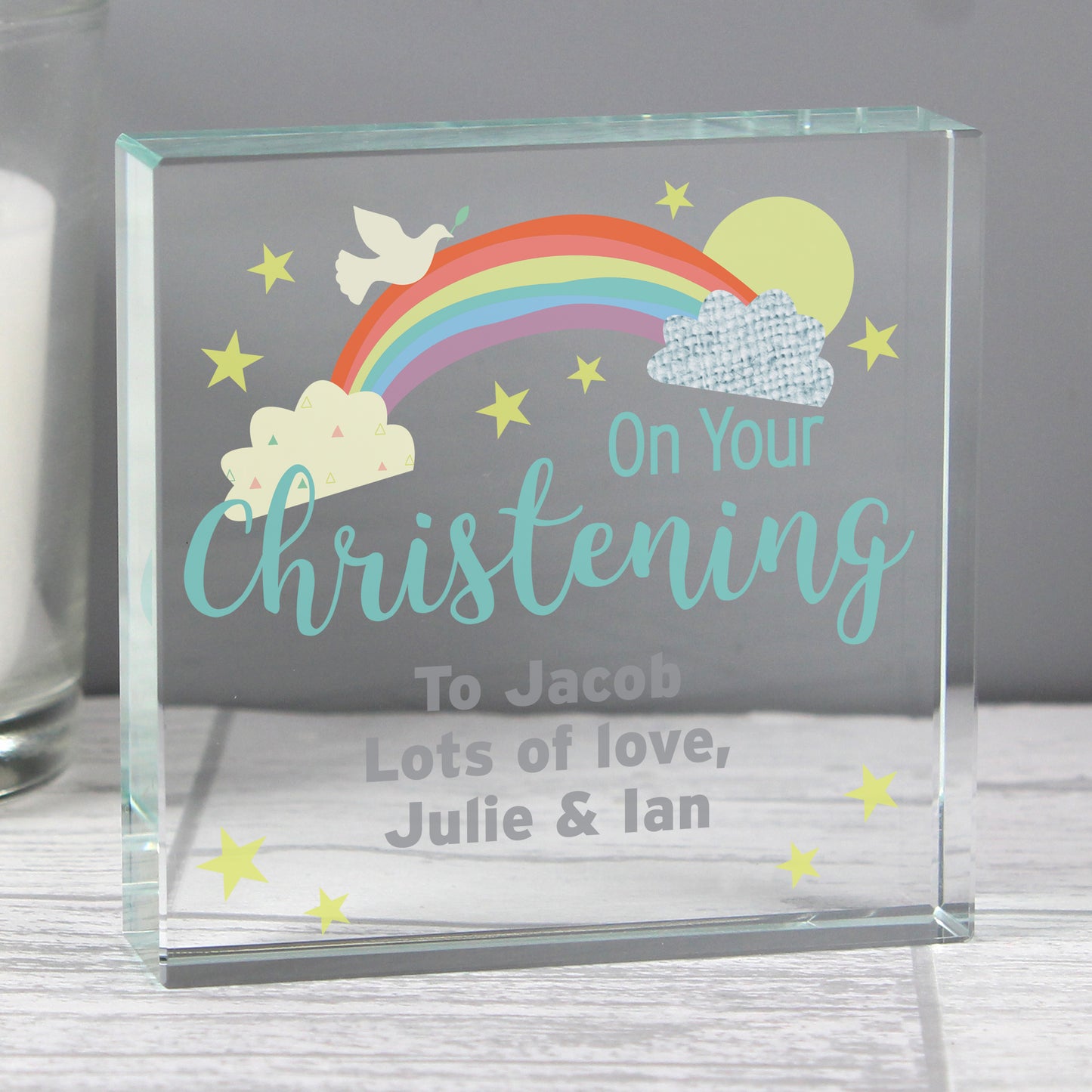 Personalised On Your Christening Rainbow Crystal Token from Heartfelt Gifts