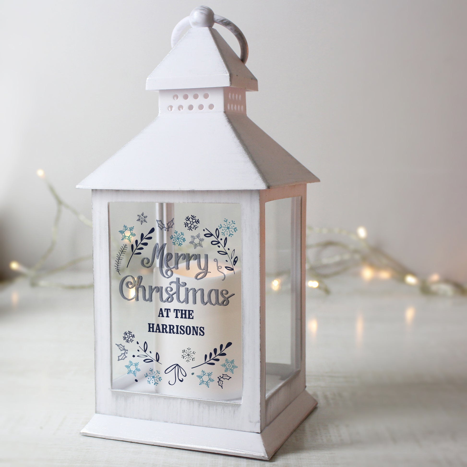 Personalised Christmas Frost White Lantern from Heartfelt Gifts