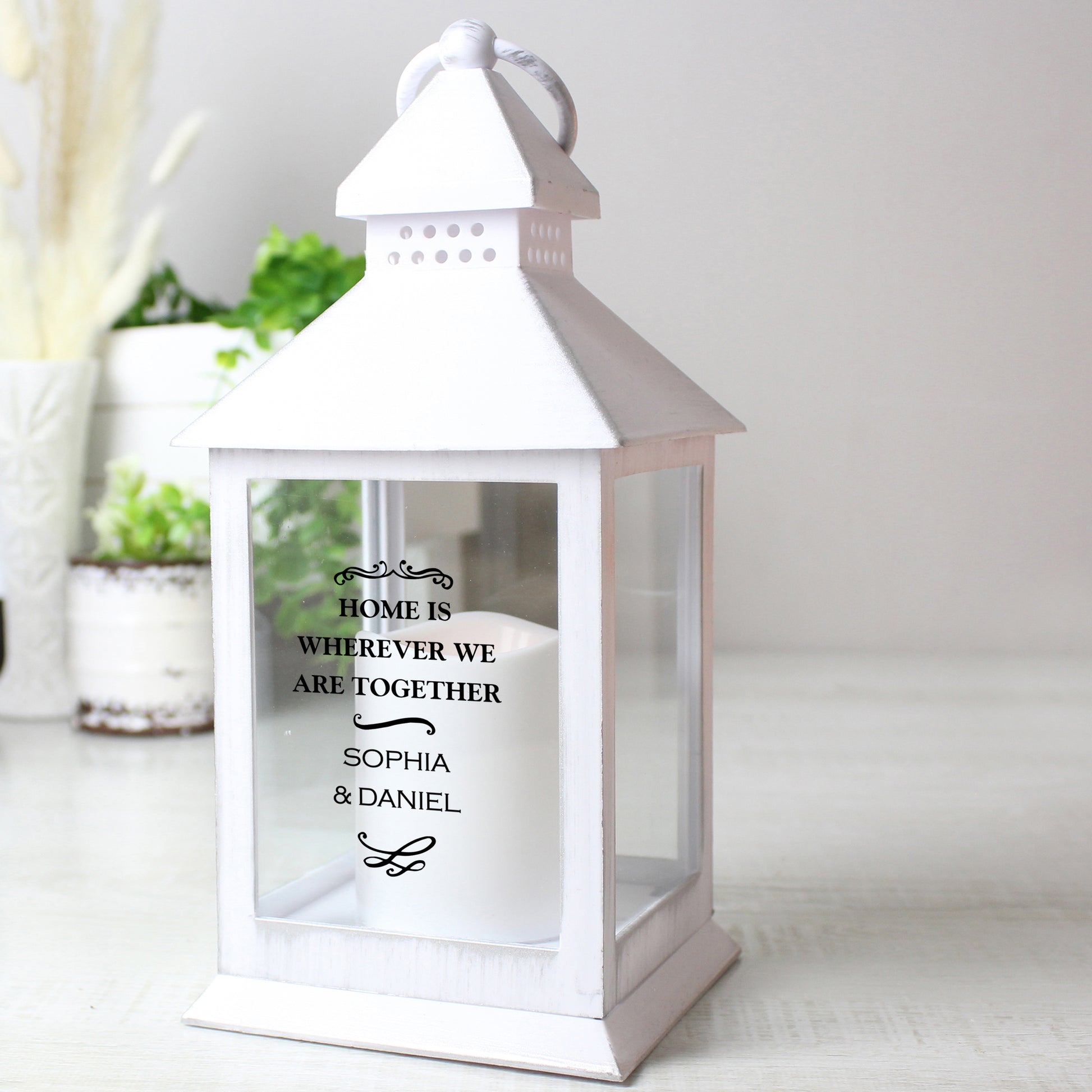 Personalised Antique Scroll White Lantern from Heartfelt Gifts