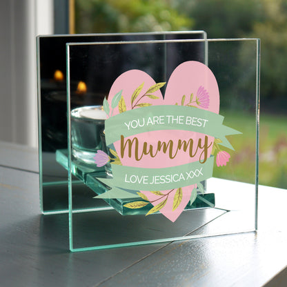 Personalised Floral Heart Mothers Day Mirrored Glass Tea Light Holder from Heartfelt Gifts