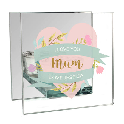 Personalised Floral Heart Mothers Day Mirrored Glass Tea Light Holder - image 2