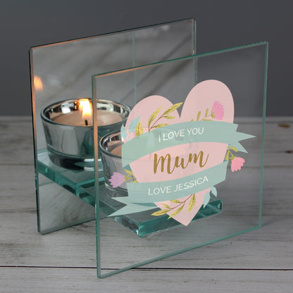 Personalised Floral Heart Mothers Day Mirrored Glass Tea Light Holder - image 5