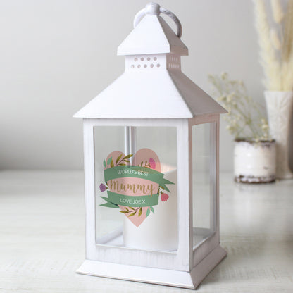 Personalised Floral Heart Mothers Day White Lantern from Heartfelt Gifts