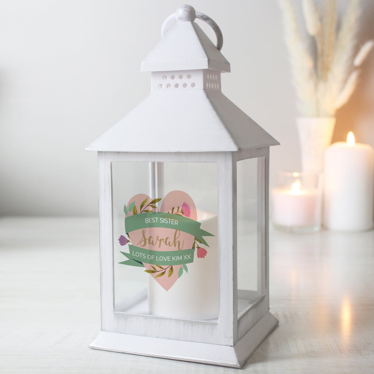Personalised Floral Heart Mothers Day White Lantern - image 3