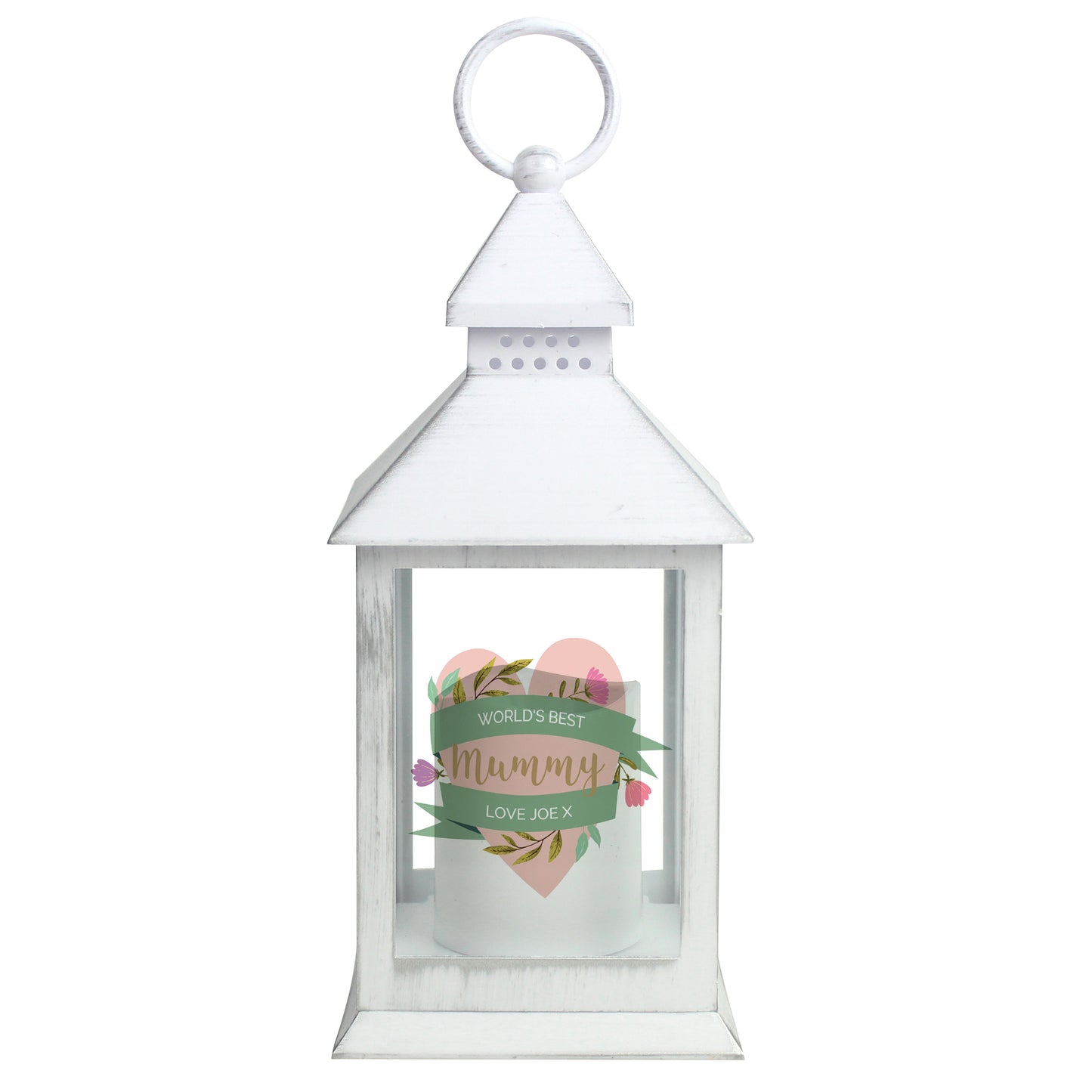 Personalised Floral Heart Mothers Day White Lantern - image 5