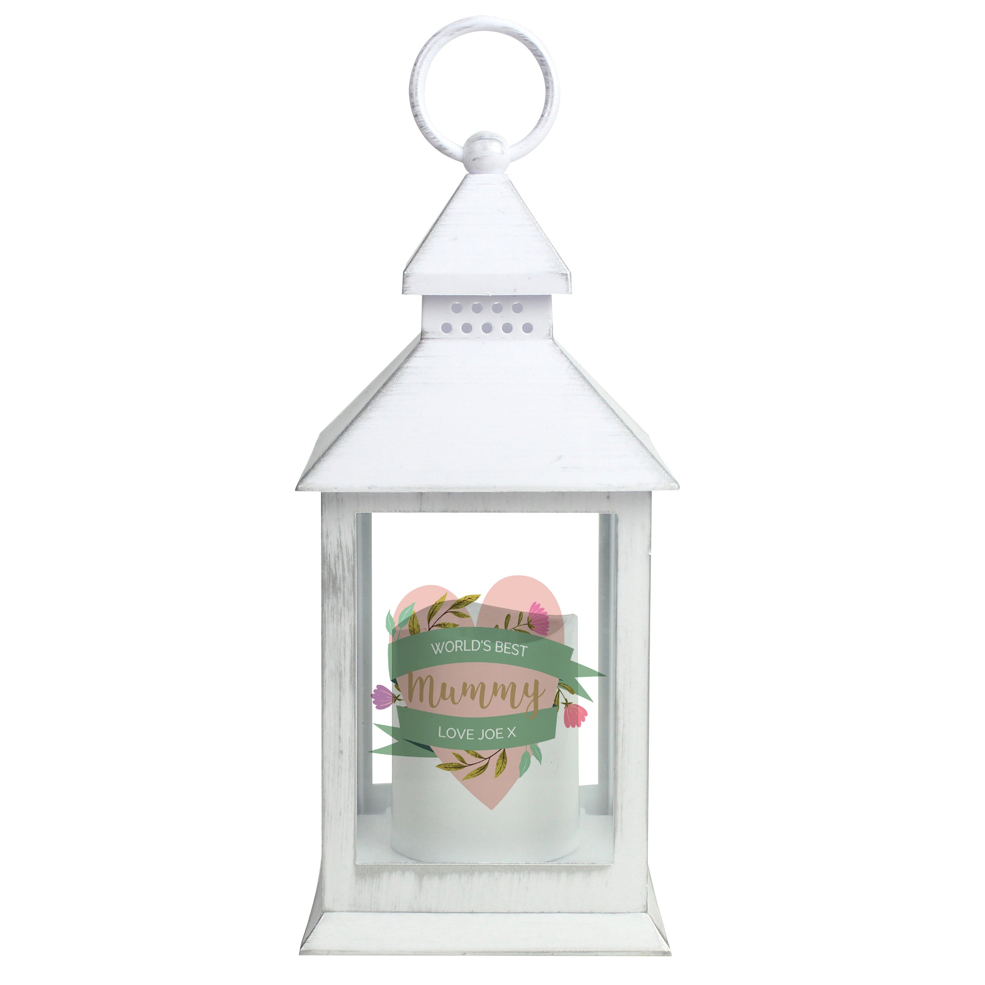 Personalised Floral Heart Mothers Day White Lantern - image 5