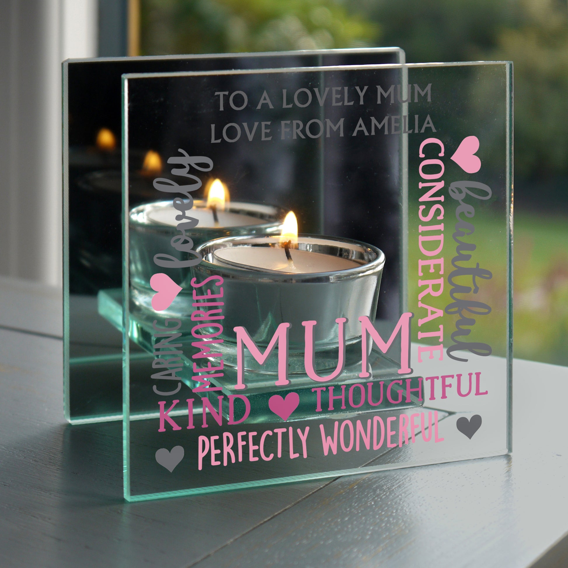 Personalised Mum Mirrored Glass Tea Light Holder from Heartfelt Gifts